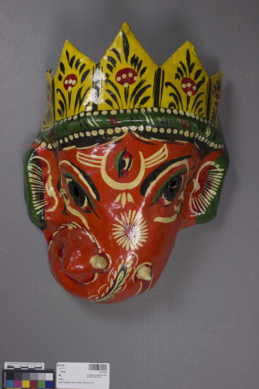 Hearst Museum object 2 of 3 titled Mask, accession number 9-11131, described as drama mask; painted papier mache; 37 cm length, 29 cm  width