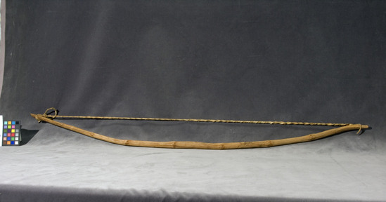 Hearst Museum object titled Musical bow, accession number 3-3281, described as Child’s bow, rawhide string