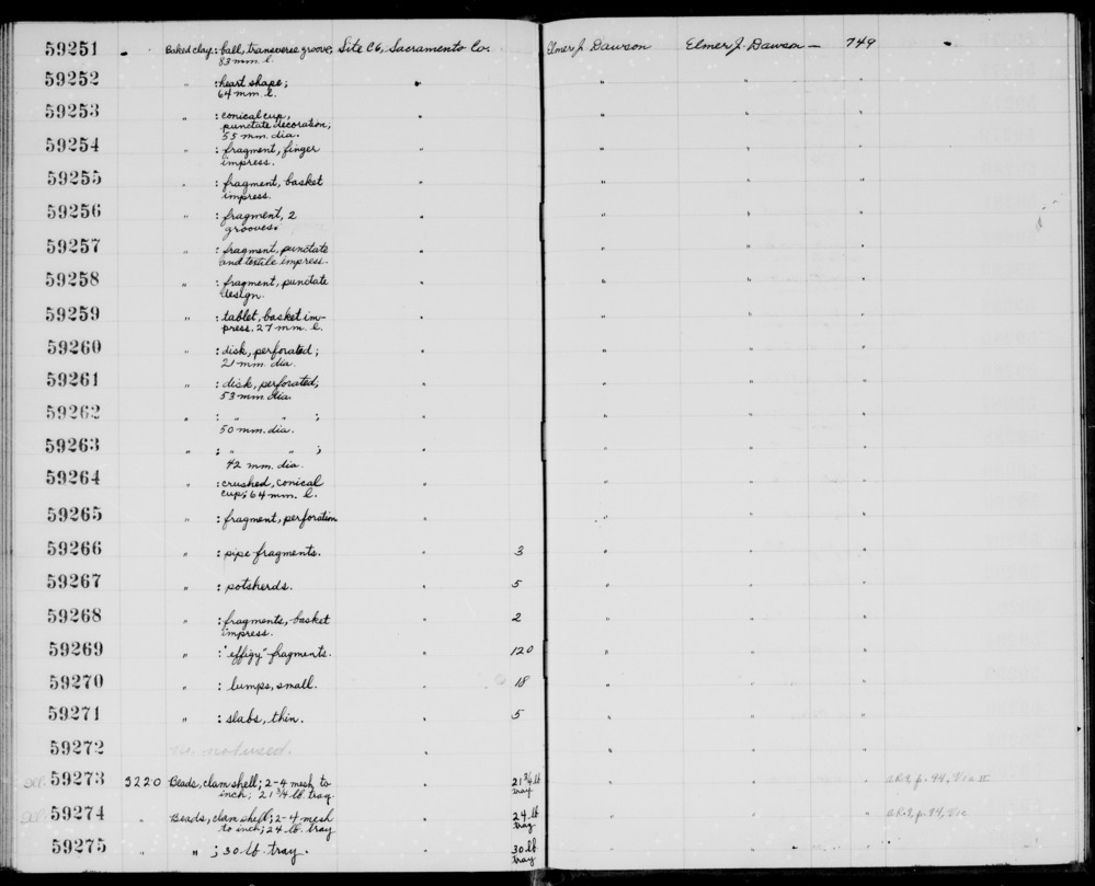 Documentation associated with Hearst Museum object titled Bead, accession number 1-59273.2, described as multiple fragments of unanalyzed beads made up of shell