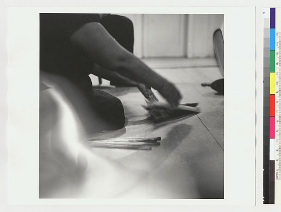 Hearst Museum object titled Black-and-white negative, accession number 15-19533, described as Essie Parrish and David Peri playing stick game - school house