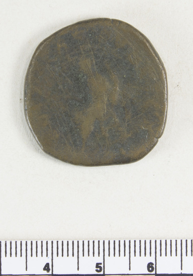 Hearst Museum object 8 of 8 titled Coin: æ sestertius, accession number 8-6226, described as Coin: Sestertius; Æ; Julia.Mamaea - 17.14 grms. Obverse: [IVLIA MAMAEA A]VGVSTA - Bust facing right, draped and diademed. Reverse: FELICITAS PVBLICA, SC - Felicitas seated facing left holding caduceus and cornucopiae.