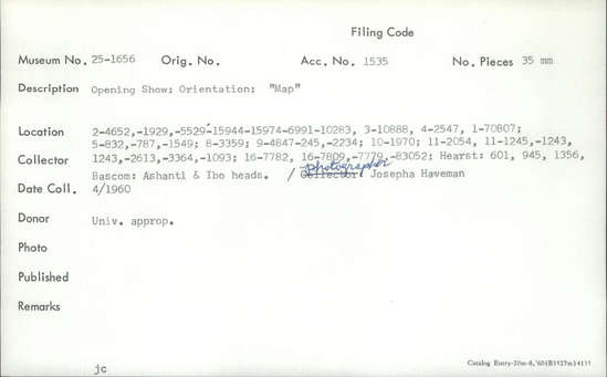 Documentation associated with Hearst Museum object titled Color slide, accession number 25-1656, described as Opening Show; Orientation; “map”