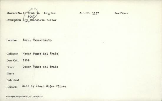 Documentation associated with Hearst Museum object titled Toy chocolate heater, accession number 16-8045, described as Toy chocolate heater