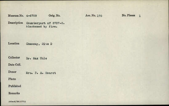 Documentation associated with Hearst Museum object titled Jar, accession number 4-6709, no description available.