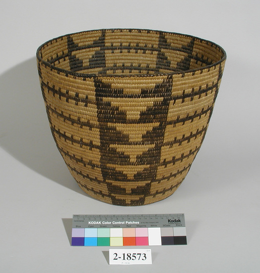 Hearst Museum object titled Basket, accession number 2-18573, described as Cat tail coil, flaring sides.