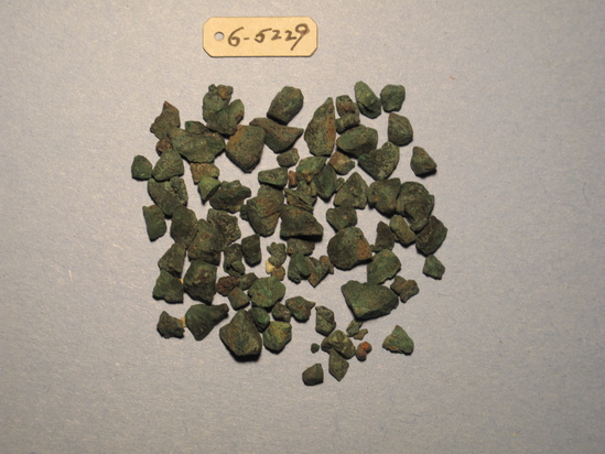 Hearst Museum object titled Mineral fragments, accession number 6-5229, described as Malachite fragments; found in bowl B 97-1