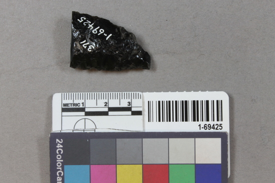 Hearst Museum object titled Point, accession number 1-69425, described as point, obsidian, frag.