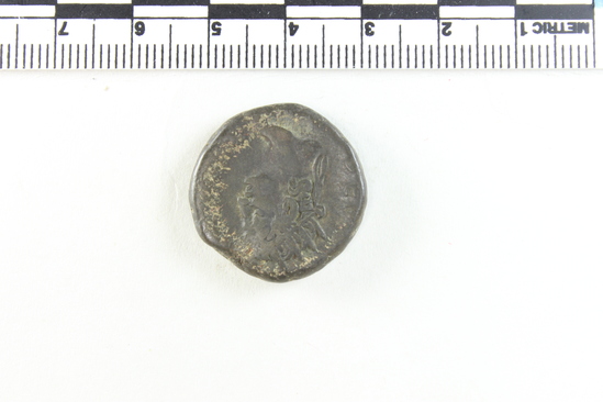 Hearst Museum object 5 of 10 titled Coin: billon tetradrachm, accession number 6-22576, described as head of Nero, left. radiate, wearing aegis