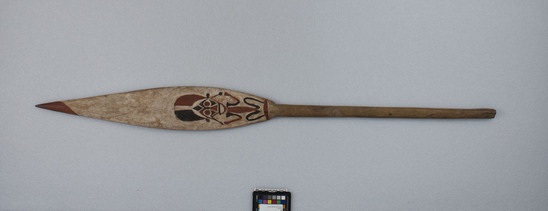 Hearst Museum object titled Paddle: carved, accession number 11-121, described as Paddle; carved and painted.