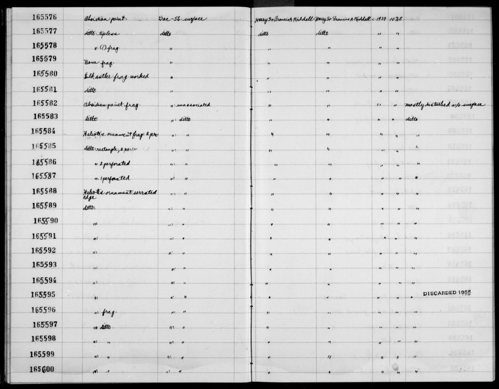 Documentation associated with Hearst Museum object titled Point fragment, accession number 1-165577, described as Obsidian, tipless".