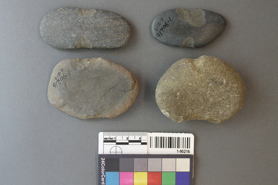 Hearst Museum object titled Sinkers, accession number 1-90216, described as Notched, net, below historic level