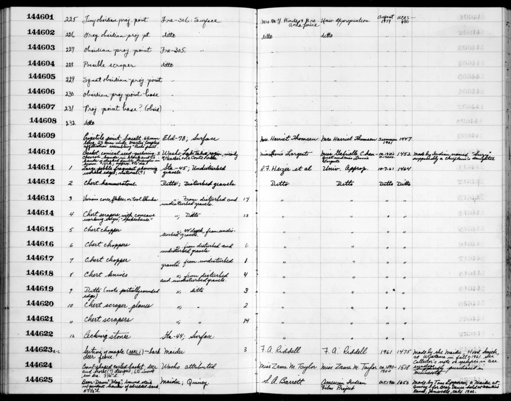 Documentation associated with Hearst Museum object titled Scrapers, accession number 1-144614, described as Chert scrapers.