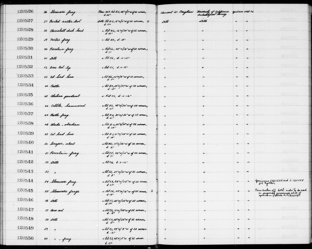 Documentation associated with Hearst Museum object titled Awl fragment, accession number 1-120550, described as Bone.