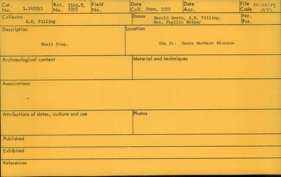 Documentation associated with Hearst Museum object titled Shell fragment, accession number 1-142253, described as Shell fragment.