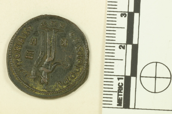 Hearst Museum object titled Coin: æ, accession number 8-9487, described as Æ. Diocletian. Obverse: Head. Reverse: Genio Populi Romani