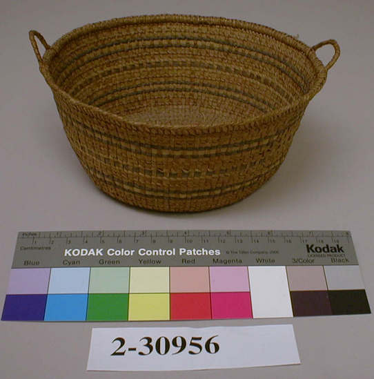 Hearst Museum object titled Basket, accession number 2-30956, described as Plaited and twined basket; spruce roots.