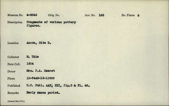 Documentation associated with Hearst Museum object titled Figures, accession number 4-6342, no description available.