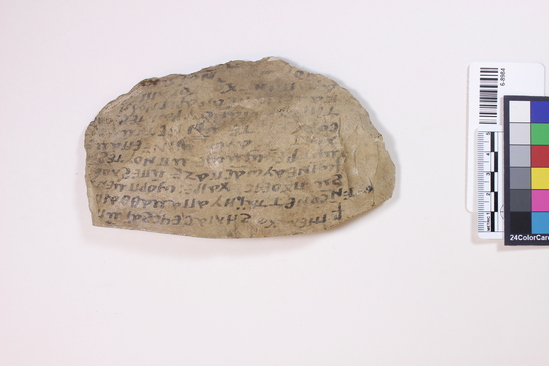 Hearst Museum object titled Potsherd with writing (ostracon), accession number 6-8984, described as Chipped stone slab with writing