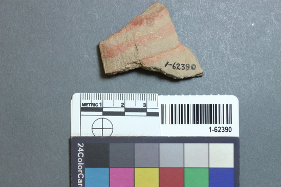 Hearst Museum object titled Potsherd, accession number 1-62390, described as Rim, painted.