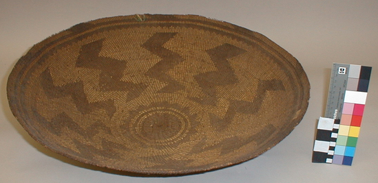 Hearst Museum object titled Sifting tray, accession number 1-24076, described as Twined sifting basket, zigzag design.