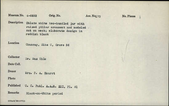 Documentation associated with Hearst Museum object titled Jar, accession number 4-6683, no description available.