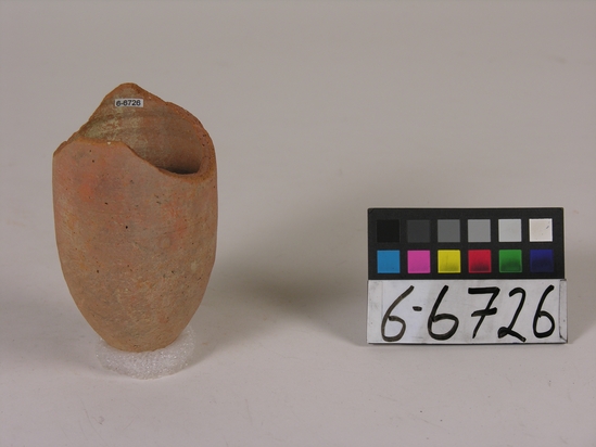 Hearst Museum object titled Beer cup, accession number 6-6726, described as Pottery: bottom of deep pointed red cup; diameter 6 cm.