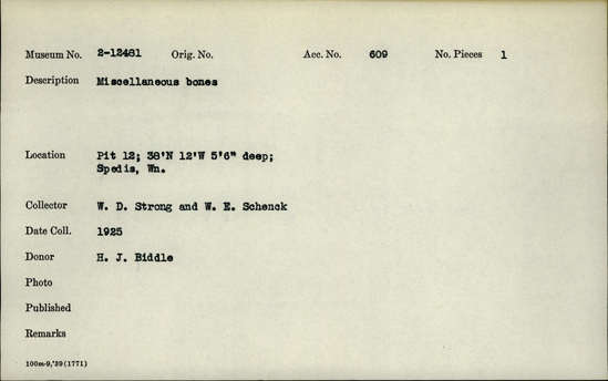 Documentation associated with Hearst Museum object titled Worked bone, accession number 2-12481, described as Carved bone