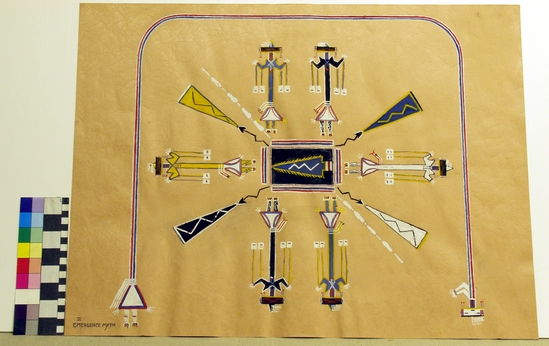 Hearst Museum object titled Color print, accession number 17-397, described as Reproduction of Navajo sand painting.