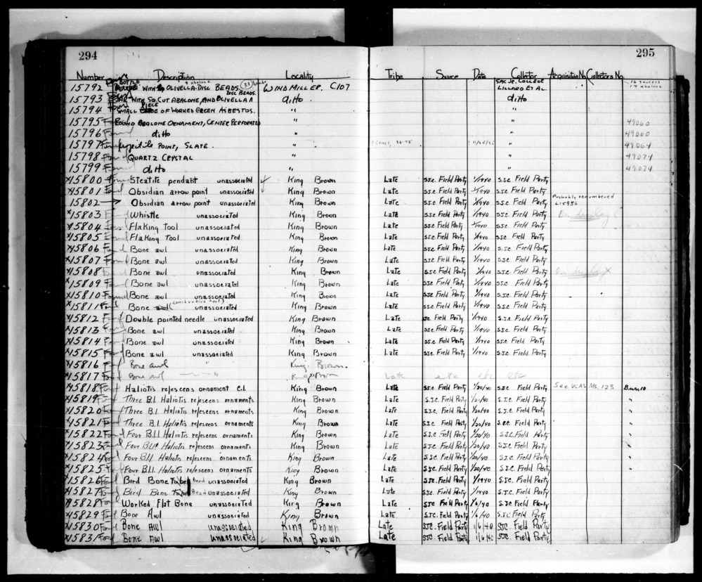 Documentation associated with Hearst Museum object titled Tool, accession number L-15811, described as Bone awl"; "awl" crossed out and "(canid radius tool)" added in pencil.