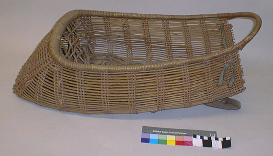 Hearst Museum object titled Cradle board, accession number 1-87100, described as cradle board for female baby.