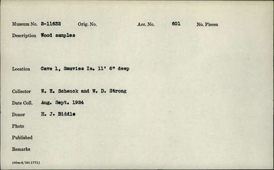 Documentation associated with Hearst Museum object titled Wood samples, accession number 2-11632, described as Wood samples.