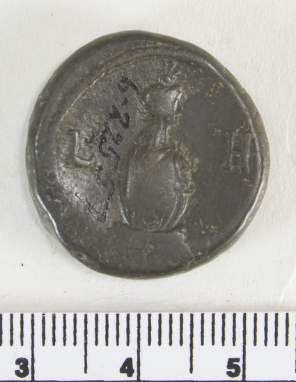 Hearst Museum object 5 of 6 titled Coin: billon tetradrachm, accession number 6-22557, described as Head of Hadrian, r., laureate