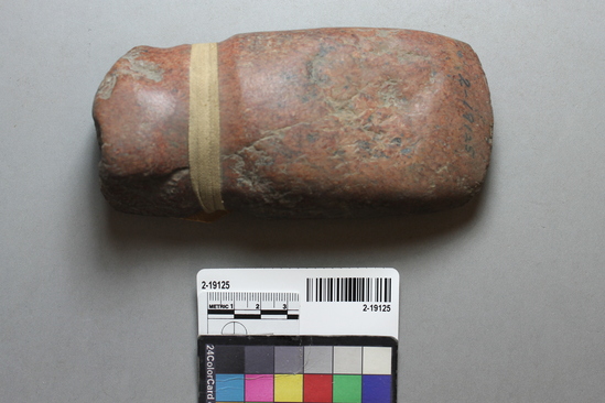 Hearst Museum object titled Axe, accession number 2-19125, described as Stone axe, completely grooved; red stone