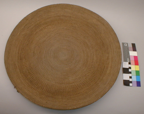 Hearst Museum object titled Sifting tray, accession number 1-3985, described as Round flat sifting basket.