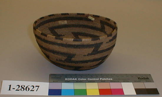 Hearst Museum object titled Basket, accession number 1-28627, described as Coiled. Black zigzag design.