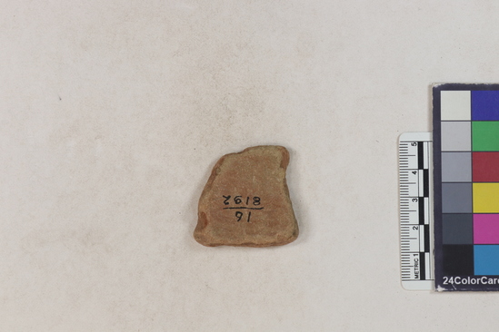 Hearst Museum object 174 of 183 titled Potsherd, accession number 16-8192, described as Potsherd: bodys Section of Manta on beach currently inhabited. Numbers  8111 to 8194 are sherds picked up on beach at low tide.