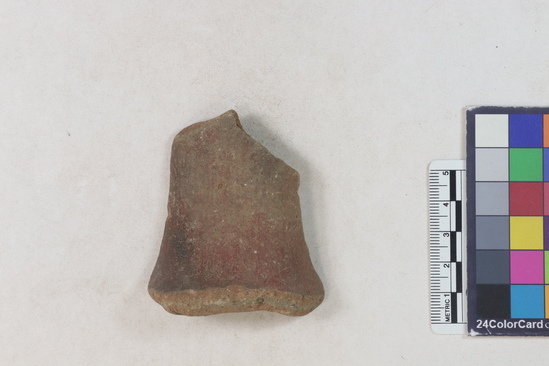 Hearst Museum object 1 of 2 titled Potsherd, accession number 16-8136, described as Potsherd; rim, bottle neck. Numbers  8111 to 8194 are sherds picked up on beach at low tide. Section of Manta on Beach currently inhabited.