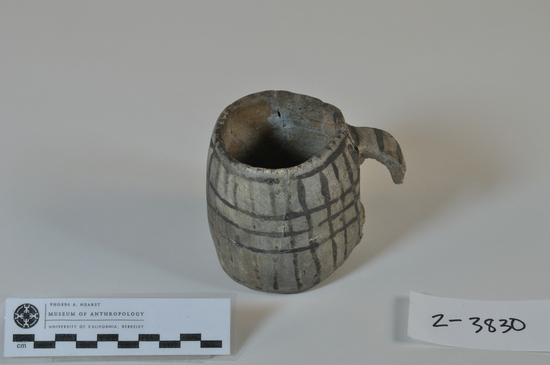 Hearst Museum object 1 of 2 titled Mug, accession number 2-3830, described as Mug. White ware, decorated.