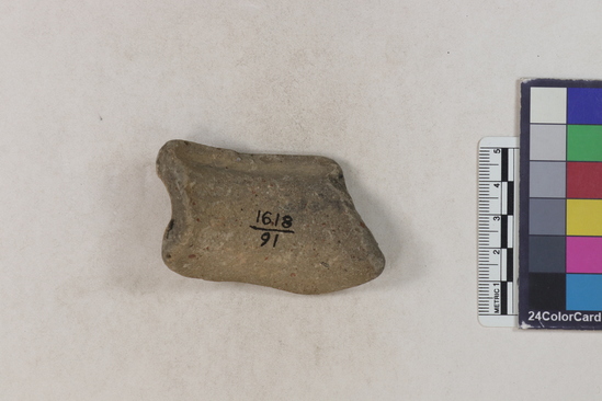 Hearst Museum object 40 of 160 titled Potsherd, accession number 16-8191, described as Potsherd: rims Section of Manta on beach currently inhabited. Numbers  8111 to 8194 are sherds picked up on beach at low tide.