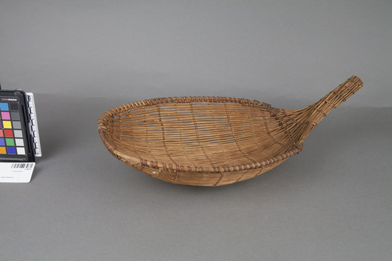 Hearst Museum object 2 of 2 titled Seed beater, accession number 2-48382, described as Oval scoop shape; plain twined openwork. Made of willow shoot.