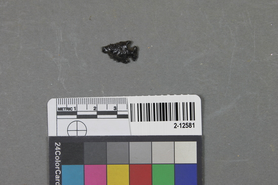 Hearst Museum object titled Projectile point, accession number 2-12581, described as Obsidian arrowpoint