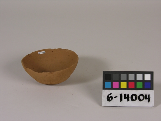 Hearst Museum object 1 of 2 titled Bowl, accession number 6-14004, described as pottery bowl; thick, diameter 10- height 4 cm