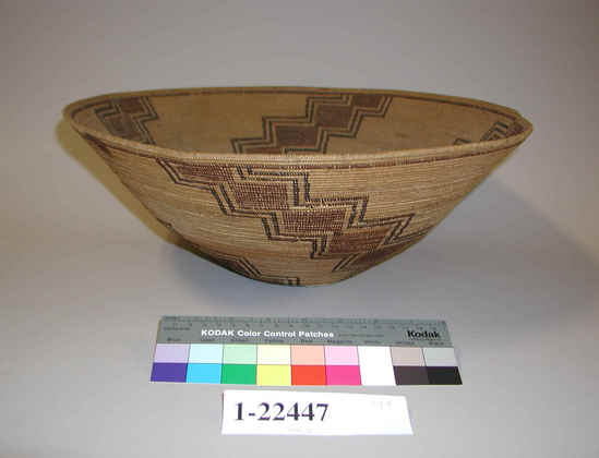 Hearst Museum object titled Cooking basket, accession number 1-22447, described as Coiled, black and red decorations.