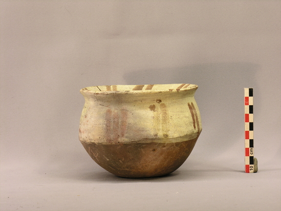 Hearst Museum object 3 of 5 titled Bowl, accession number 4-2810, described as Deep bowl, upper part white, red lines