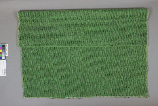 Hearst Museum object titled Textile sample, accession number 2-62264, described as Strip; cotton, wool, compound weave, black and green yarns, “Devil”, similar to #2518, 24 inches x 25 inches Knoll Textiles Inc