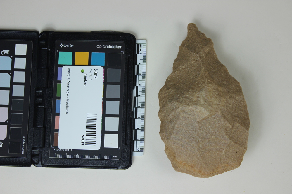 Hearst Museum object titled Handaxe, accession number 5-8019, described as handaxe; bifacial; pointed; L 14.4cm