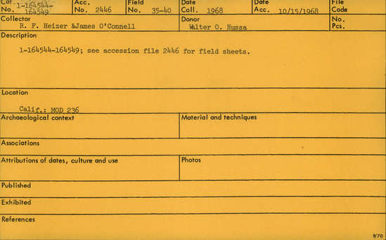 Documentation associated with Hearst Museum object titled Knife, accession number 1-164548, described as obsidian knife frag., 2.8 x 3.5cm