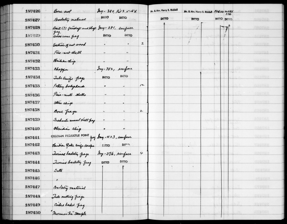 Documentation associated with Hearst Museum object titled Shell fragment, accession number 1-187439, described as Freshwater mussel shell fragment.