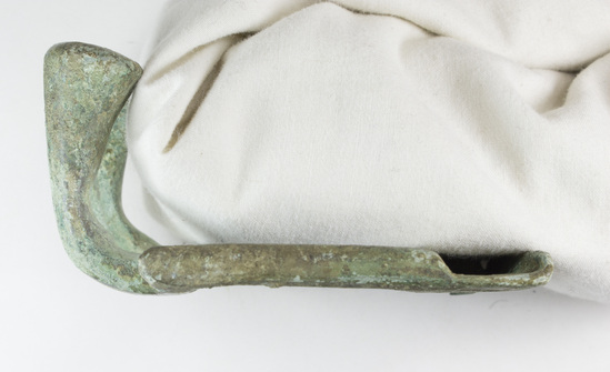 Hearst Museum object 12 of 14 titled Belt clasp, accession number 8-1345, described as Huge knob belt clasp; bronze; places for four rivets on each side