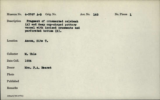 Documentation associated with Hearst Museum object titled Vessels (2), accession number 4-5767a, no description available.